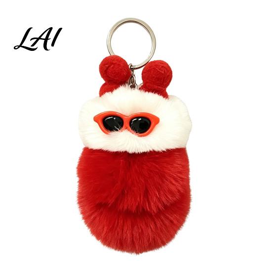 Women Animal Pendant Plush Sunglasses Caterpillar Keychain Soft Backpack Purse Fluffy Handbags Bag Charm Colorful Stuffed Keyring