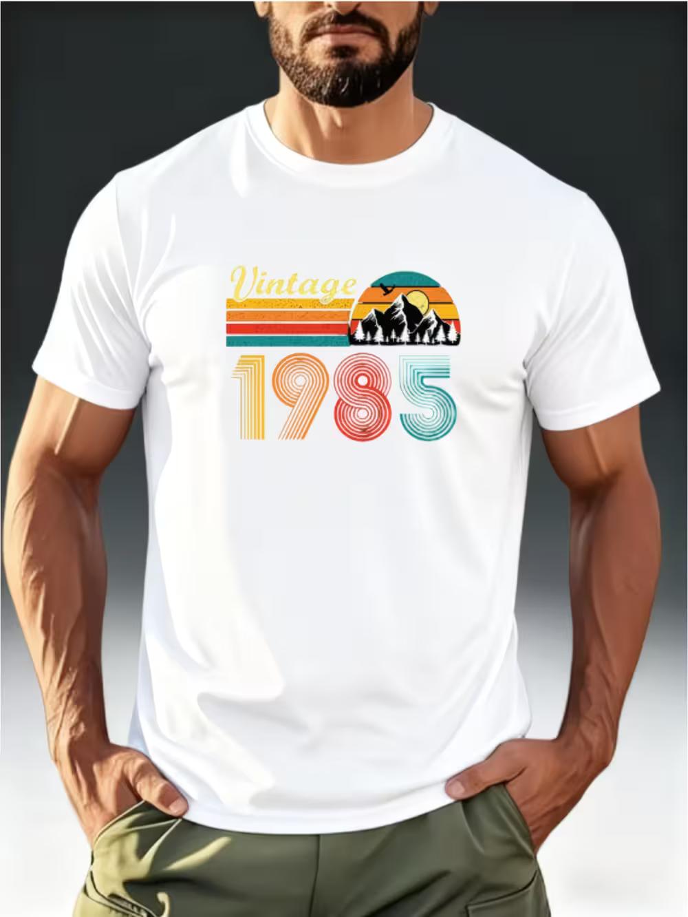 Men S Retro Style T-Shirt Featuring a  Vintage 1985 Landscape Sunset  Print L