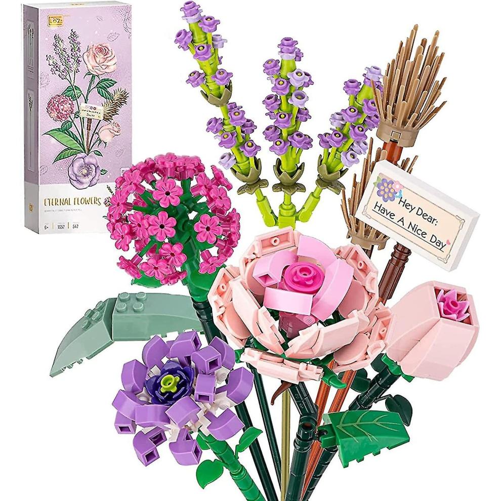 Mini Rose Flower Bouquet Building Sets, Artificial Flowers, Diy Unique Decoration Home, Botanical Collection 547 Pcs Not Compatible With Lego (lavende