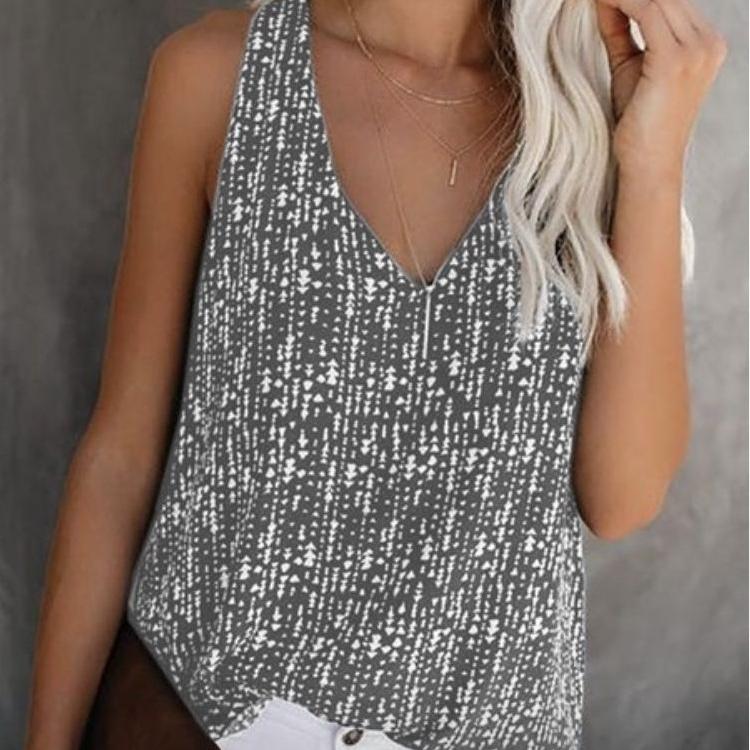 

Летняя свободная повседневная футболка без рукавов с V-образным вырезом и цветным принтом для женщин XXXL серый