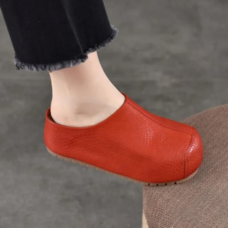 Johnature Genuine Leather Height-increasing Sandals Versatile Thick Soled Round Toe Women's Outdoor Slippers