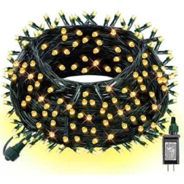 ASENEK Outdoor String Lights 99FT 300 LED Connectable 8 Modes with Timer Decorative String Lights for Xmas Tree Patio Party Warm White