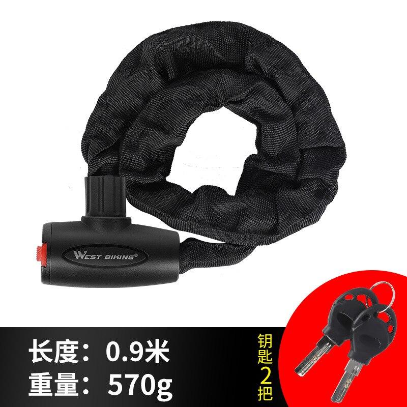 WEST BIKING Bike Anti Theft Chain Lock Hard Steel Alloy Durable Bold Lock For MTB Bike Motorcycle Scooter Cycling Accessories Black-0.9m
