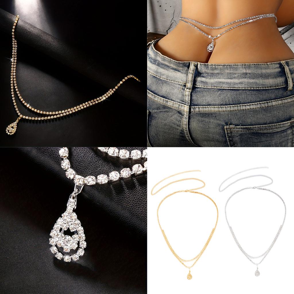 Double Layer Waterdrop Pendant Waist Chain Body Jewelry For Women Beach Party Daily Wear Elegant Accessory