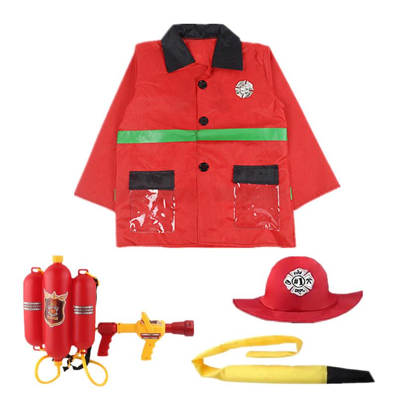 Déguisement de pompier pour tout-petit Ensemble de jeu de rôle pour Halloween avec pistolet à eau, talkie-walkie, boussole sifflet, cadeau d'anniversaire de fête One Size red
