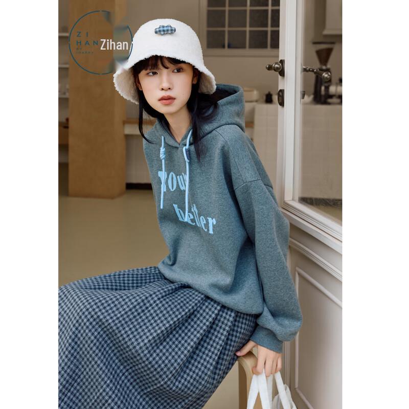 Women s Letter Print Hooded Sweatshirt L