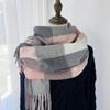 Geometric Plaid Scarf - Windproof Warm Winter Scarf with Fringe Edges, Unisex Elegant Casual Scarf for Women Fall Winter Fashion Accessory