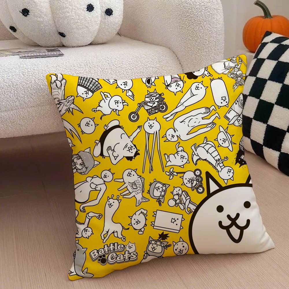 B-Battle Cats Anime Kuddfodral Anti-kvalster Kuddfodral Osynlig dragkedja Silkeslen kort plysch Soffkuddeöverdrag