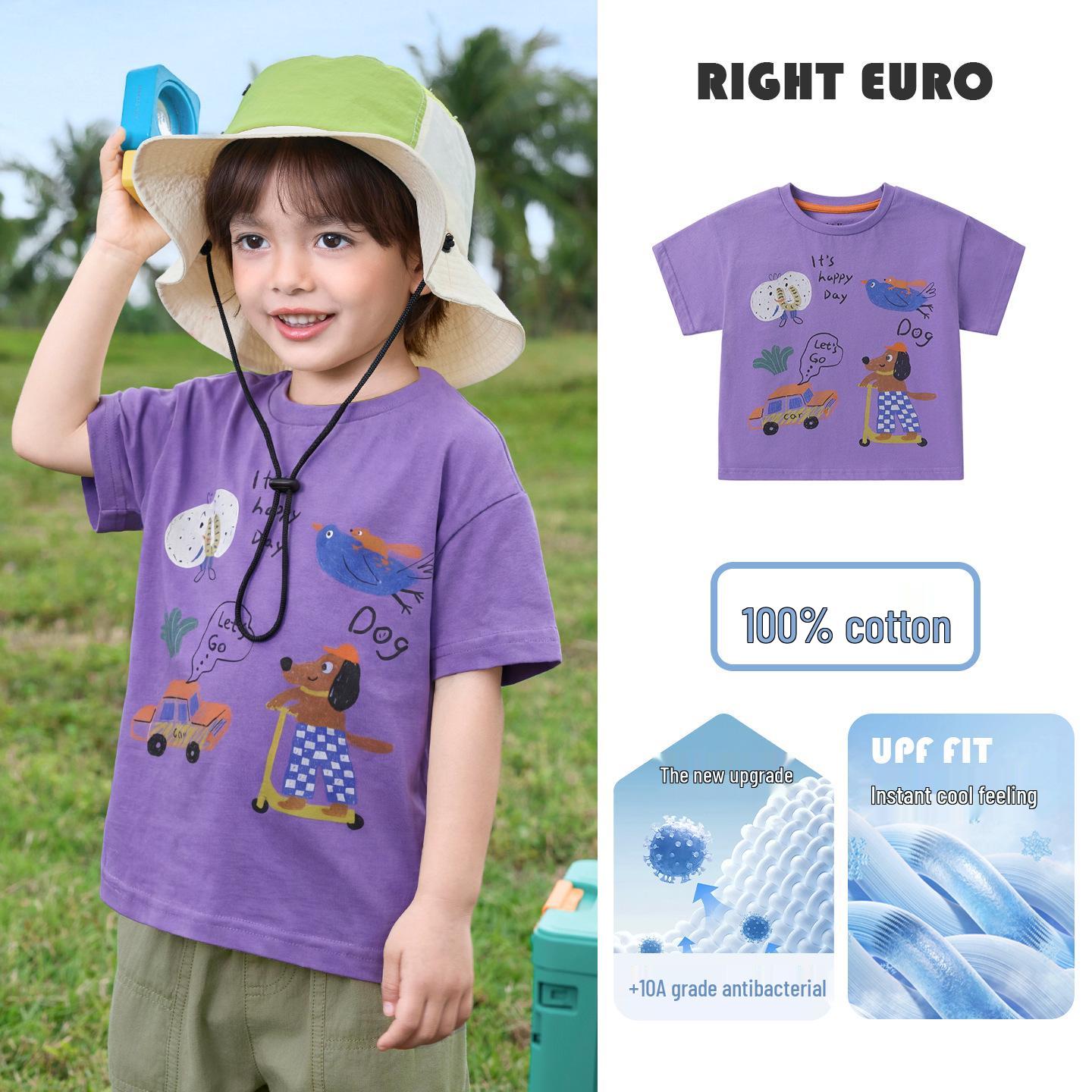 

European Boys Cool-Touch Cotton Short-Sleeve T-Shirt, Summer 2026 Collection for Toddler and Kids 90 cm лаванда фіолетовий колір