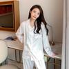 Striped Print Women Pajama Set Lace Sweet Long Sleeved Suit Pyjamas