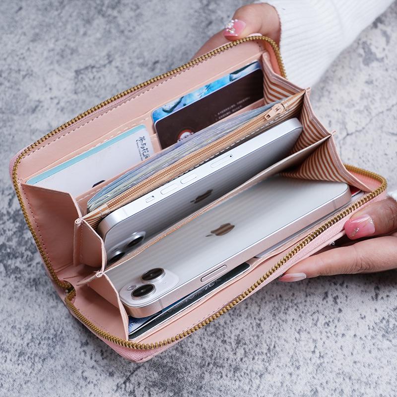 Embroidered Women's Long Wallet with Double Zipper - Fashionable European & American Style Clutch and Multifunctional Phone & Card Holder for 2025