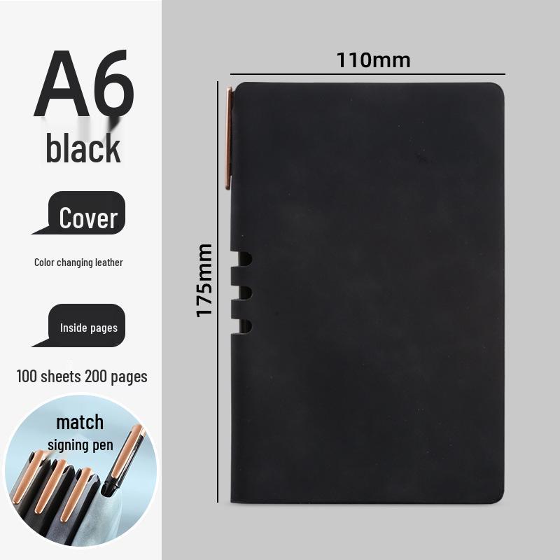 Shenshi A6 Business Notepad: A5 Leather Cover with Pen Slot, Soft Skin-Feel Design