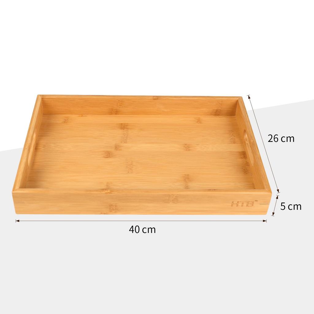 HTB Bambusbrett, Firkantet, med Håndtak, Vaskbart, Lunsjbrett, Stilig, Japansk Stil, Te, Kafé, Naturlig, Kommersiell Bruk, 40 x 26 cm, HTB-BT1