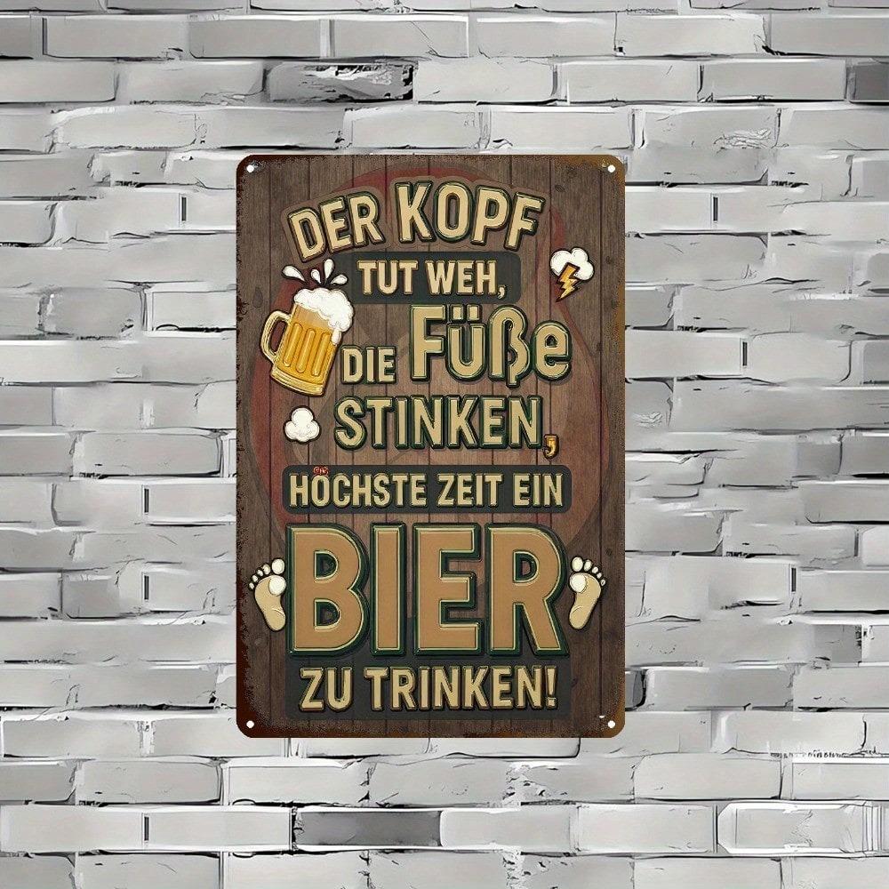 2D Flat German Humor Beer Sign, It's Time for Beer, Vintage Metal Wall Decor for Bar Kitchen Party, Funny German Gift