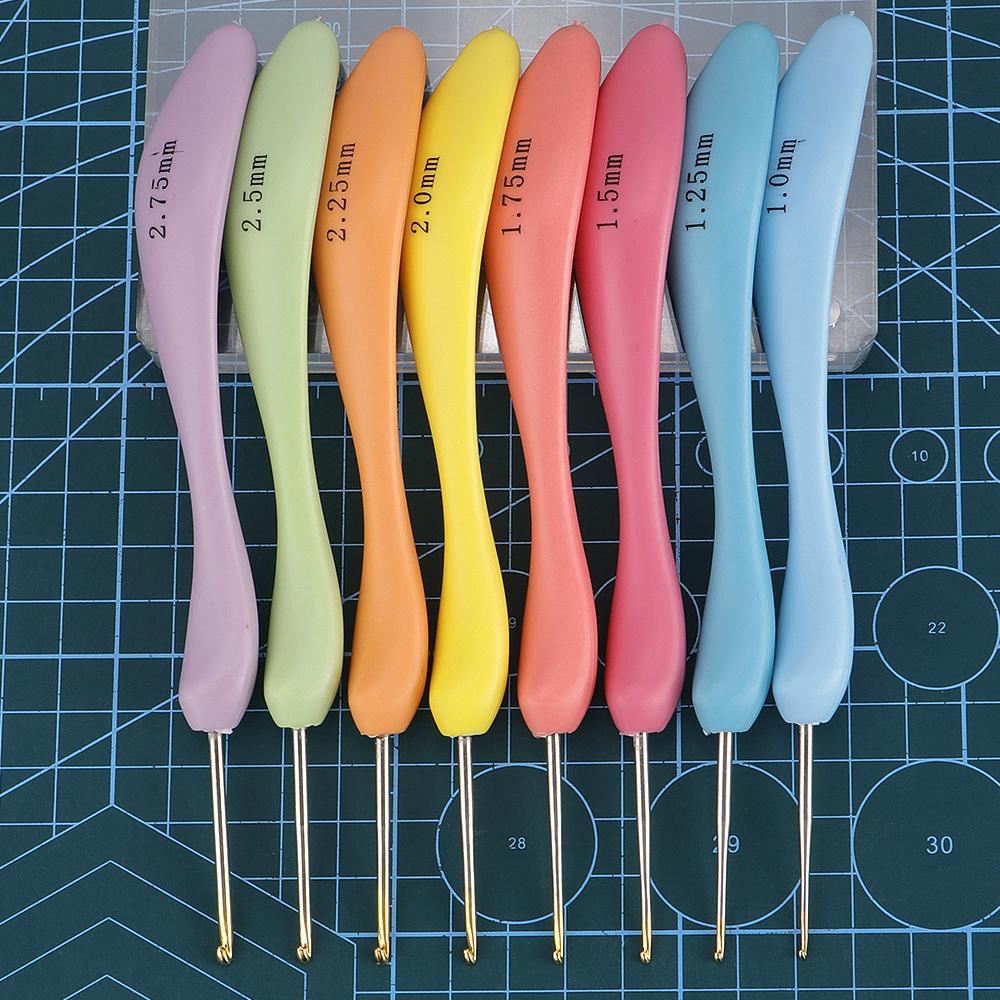8PC/SET DIY Hand Knitting Tool, Fine Single Pointed Sweater Needle, Large Curved Handle Aluminum Crochet Hook, Size 1.0mm-2.75mm