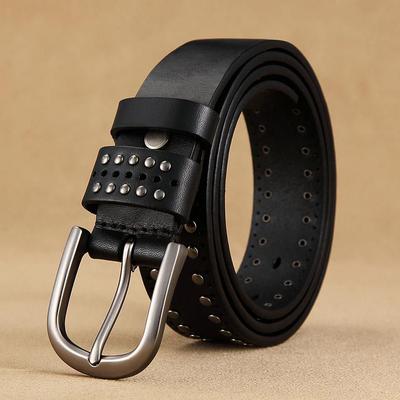 Belt Women'S First Layer Cowhide Simple Rivets Genuine Leather Casual Decorative Jeans Wide Belt Punk Trendy Belt