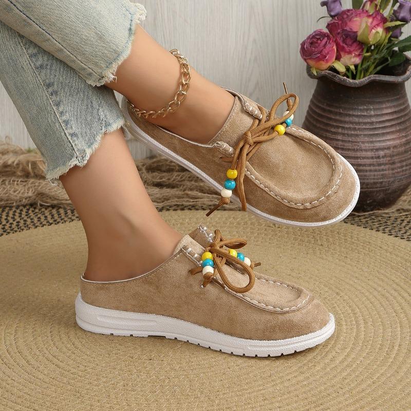 Autumn Baotou Half Slippers Women's 2025 New Plus Size Beaded Flat Casual One-Foot Slipper Slippers