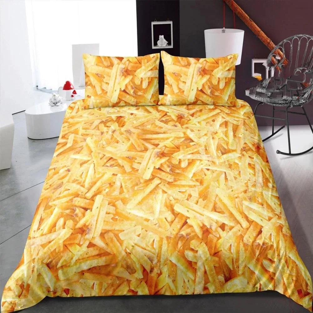 Pizza Bettbezug-Set Käsepizza Bettwäsche-Sets Pepperoni Nudeln Bettdeckenbezug-Set Full Queen Größe Lebensmittel-Thema Gesteppte Decke