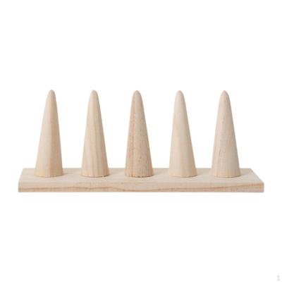 Wood Cone Shaped Holder Finger Stand Multipurpose Decor Organizer Jewelry Rack for Retail Table Desk