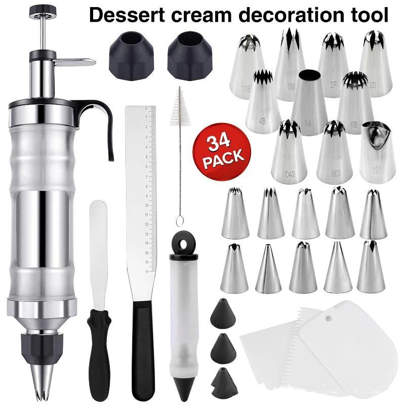 Decorating Syringe Set, Icing Piping Kit Stainless Steels Cake Decorating Tools 6 Piping Icing Nozzles Cupcake