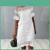 Strapless Short Sleeve Off Shoulder Ruffle Trim Summer Dress Crochet Lace Stitching Holiday Mini Dress Streetwear