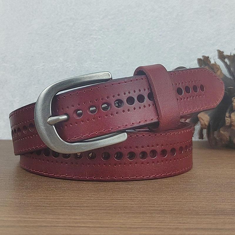 Hollow Belt Women'S Leather Pin Buckle Casual First Layer Cowhide Belt Women'S Fashion Non-Punching Jeans Belt