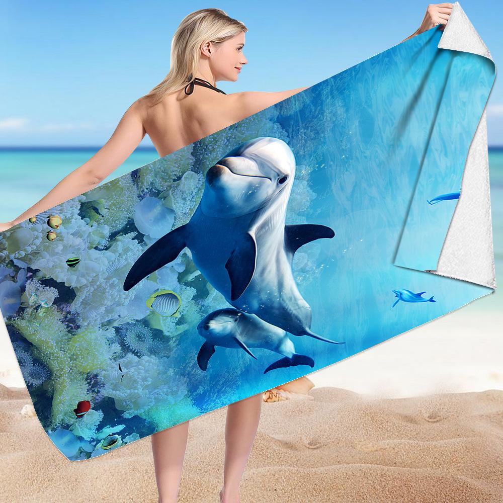 Blue Dolphin Beach Towel Ocean Fish Quick Dry Moon Star Sand Free Microfiber Bath Towel Travel Camping Bathroom for Girls Adults