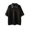 Personalized Top With Retro Rhombus Texture And Contrasting Color POLO Collar Top