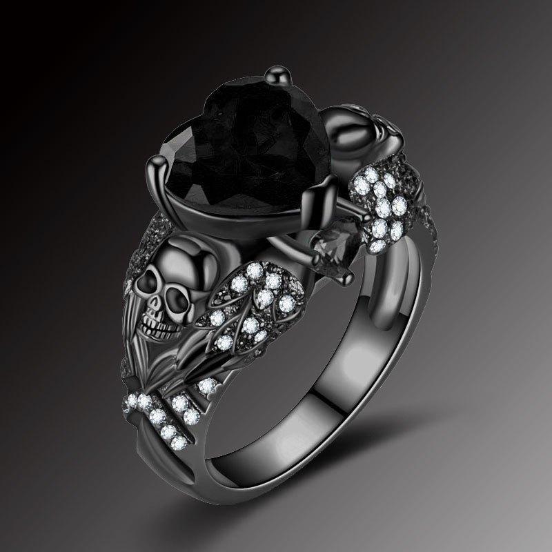 

Gothic Punk Skull Crystal CZ Flower Ring for Women Girls Silver Plated Luxury Fashion Jewelry Gift Wedding Band 10 чорний