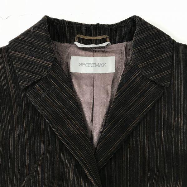 Made in Italy SPORTMAX Jacket Blazer 40 Women L Dark Brown Stripe Three Button(USED)