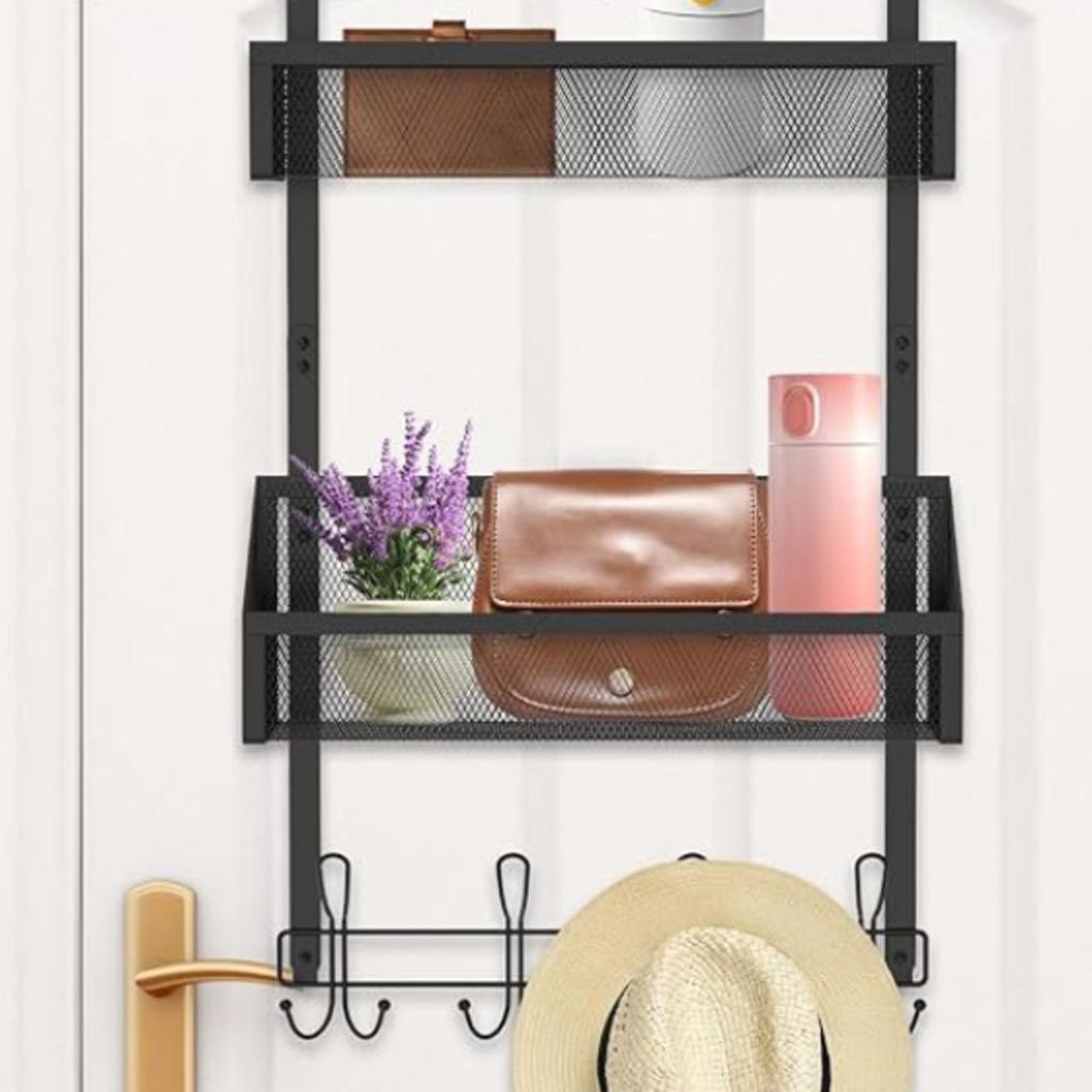 Over-Door Storage with Hooks and Baskets Compact for Pantry, Bedroom