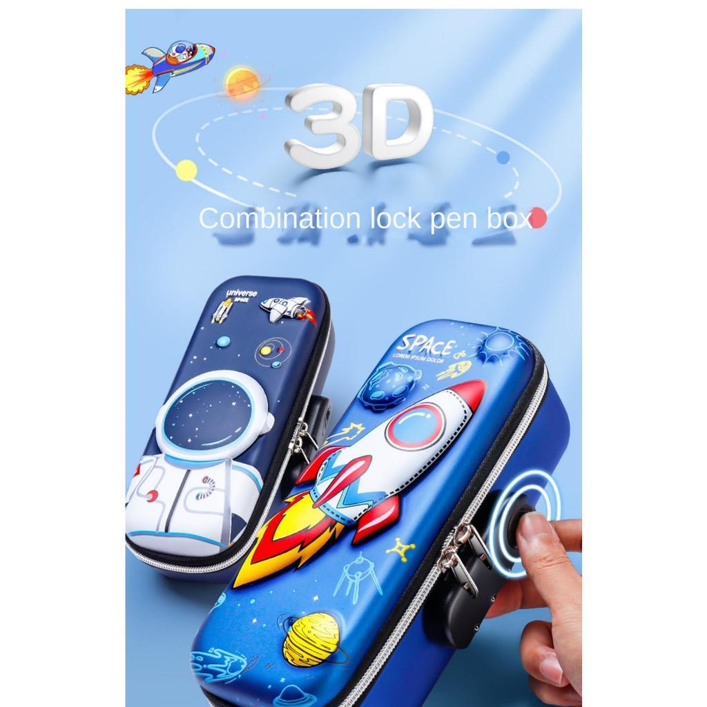 Large Capacity Children's Password Lock Stationery Box, Primary School Pencil Box, Cartoon 3D Three-dimensional Stationery Box, Christmas Gift