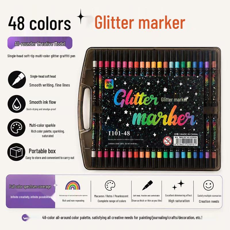 Washable Glitter Markers for Kids - Soft Tip Super Sparkle Colors for Art & School