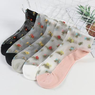 5 Pairs Spring and Summer Crystal Glass Stockings Anti Hook Silk Fashion Cool Breathable Women's Socks