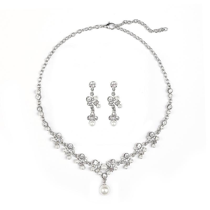 Bridal Dress Personality Pearl Necklace Earrings Set Femininity Alloy Droplet Shape
