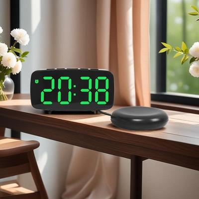 LED Digital Clock Alarm Clock Temperature Date Display Brightness Adjustable Dual Alarms 12/24H Vibrator Electronic Clock for Heavy Sleepers