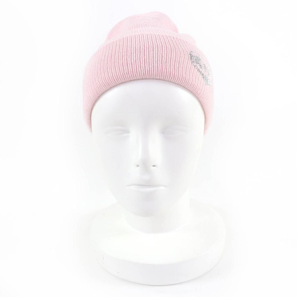 Pristine CHANEL Knit cap COCO Mark Heart Rhinestone pink cashmere Women Used