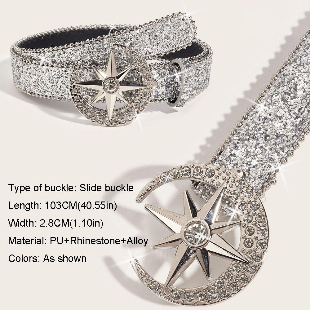 Y2K Bling Rhinestone Belt Luxury Design Waist Strap Fashion Moon Star Buckle Belt