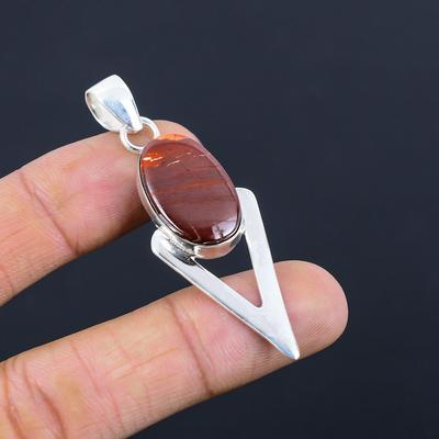 Gift For Women Pendant 925 Sterling Silver Natural Red Snakeskin Jasper Gemstone