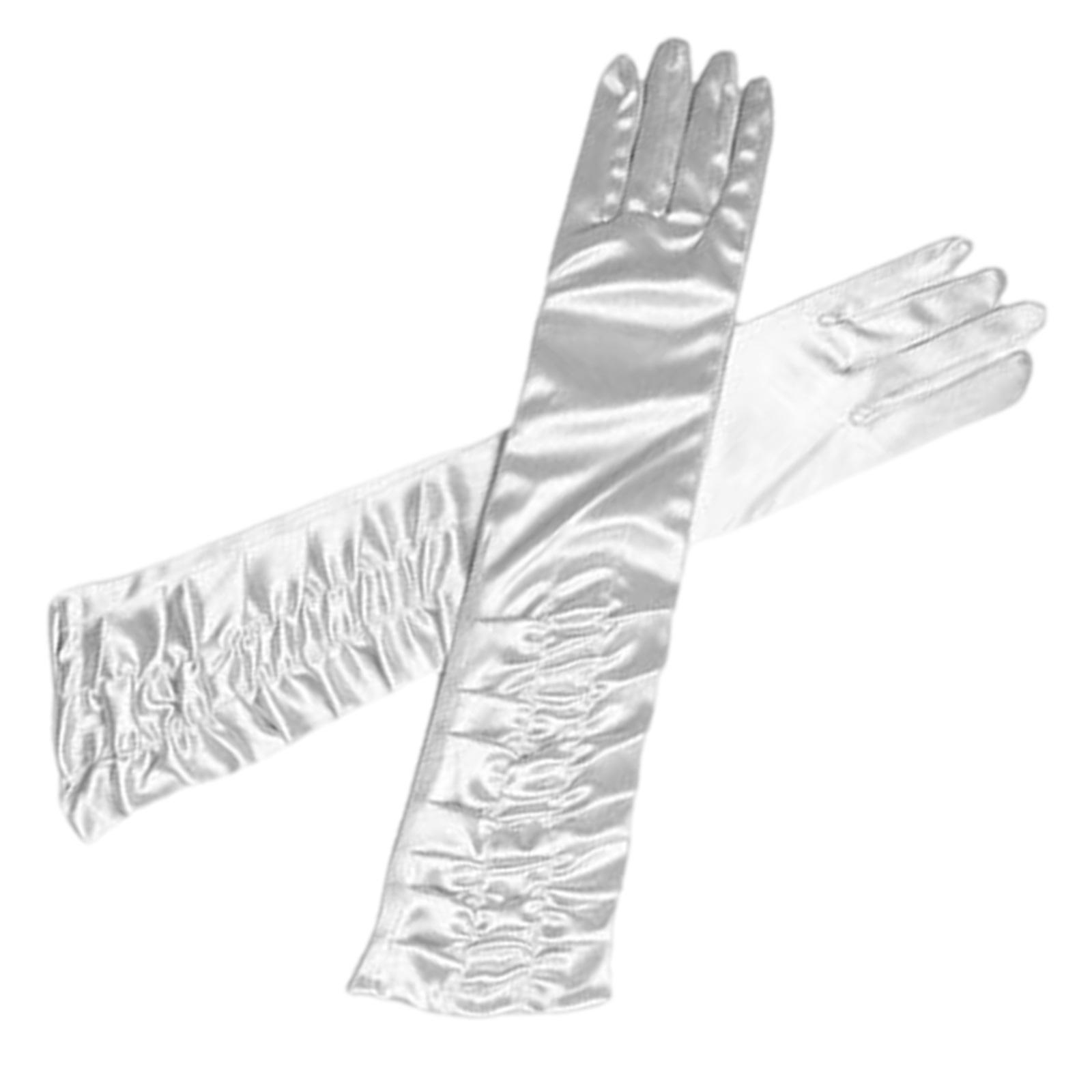 

1pair Satin Glove Women Evening Party Mittens Solid Color Long Finger Mittens for Men and Women різнокольоровий