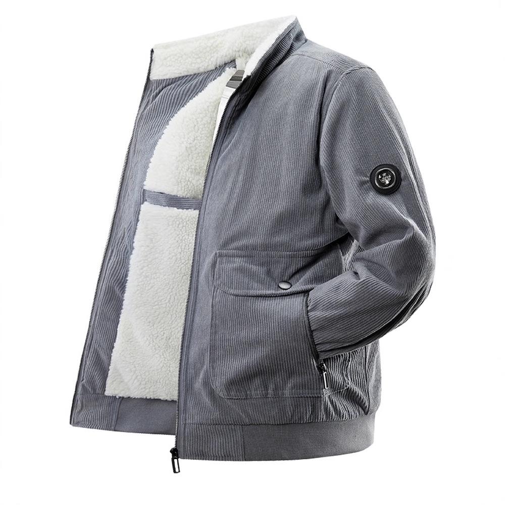 Men's Retro Corduroy Lambswool Jacket - Winter Warm Stand Collar, Mid-weight, Casual Style