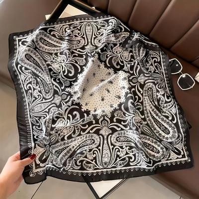 Luxusmarke Damen Paisley-Print Quadratischer Hijab-Schal Weicher Satin Seidenähnlicher Kleiner Halsschal Stilvolles Lässiges Kopftuch