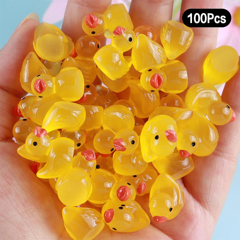 100Pcs Cartoon Cute Mini Luminous Little Duck Home Decor Resin Crafts Miniatures Ornaments Kawaii Desktop Decoration Gifts