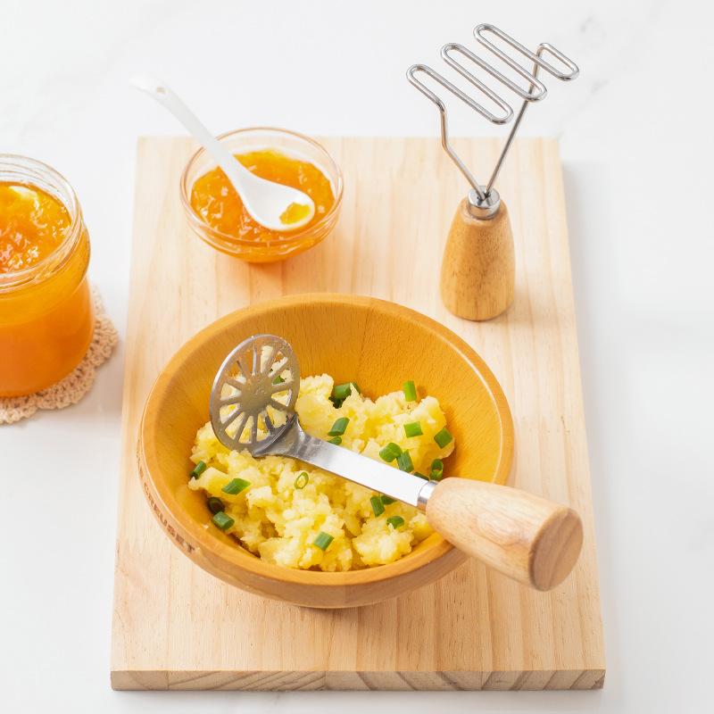 Vertical Wooden Handle Stainless Steel Potato Press Potato Press Manual Masher