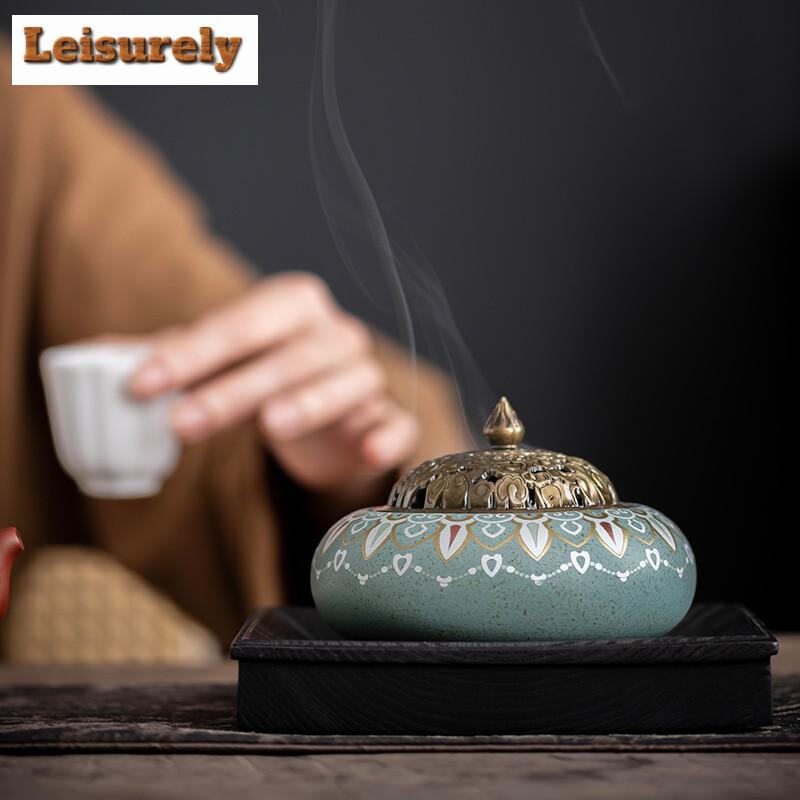 Colour Enamels Plate Incense Burner Home Indoor Aromatherapy Furnace Tea Ceremony Incense Ornament Short Ai Zhu Incense Box