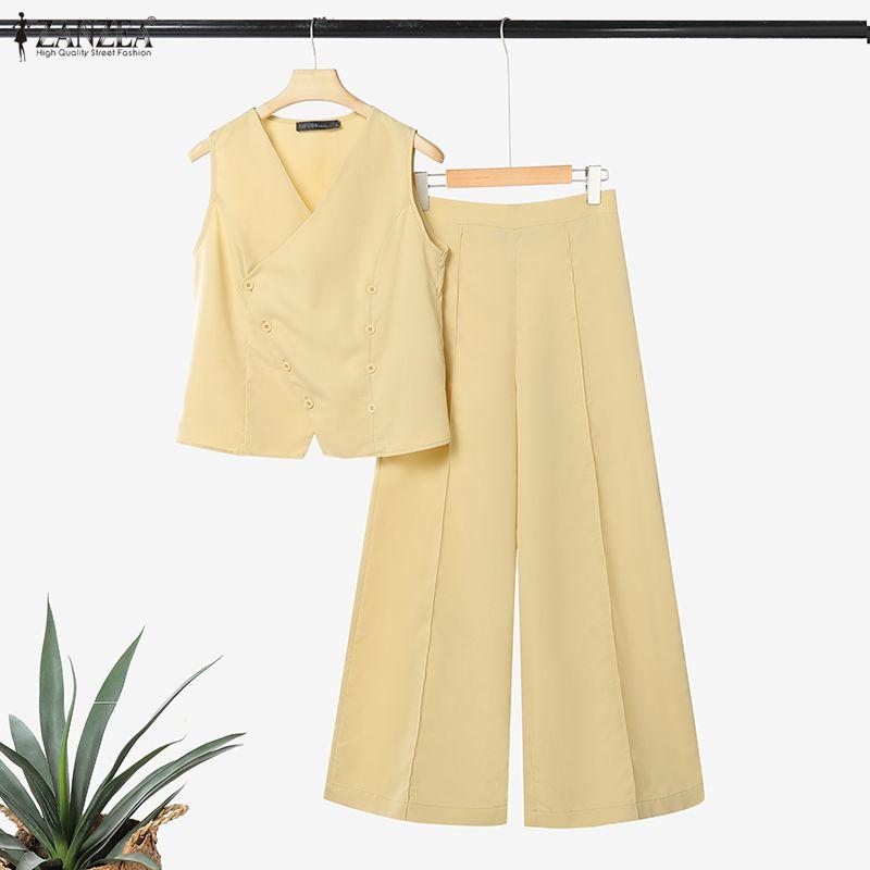 ZANZEA Women Sleeveless Vest Tops and Pants Summer Two Piece Suit Sets