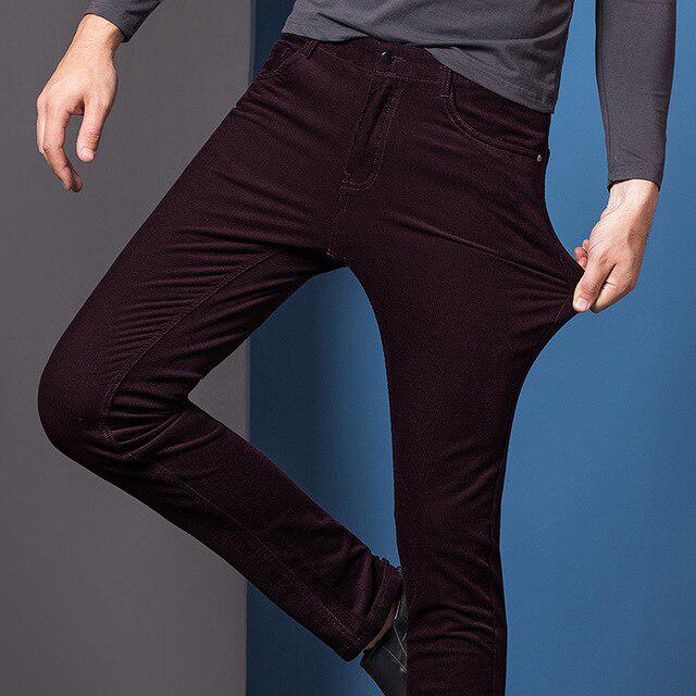 

Осенне-зимние вельветовые брюки мужские классические однотонные утолщенные эластичные повседневные брюки мужские брендовые черные 40 вино красного