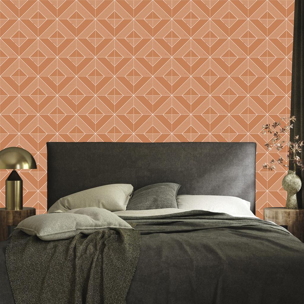 Geometric Orange and Peach Rhombus Wallpaper 50x1000