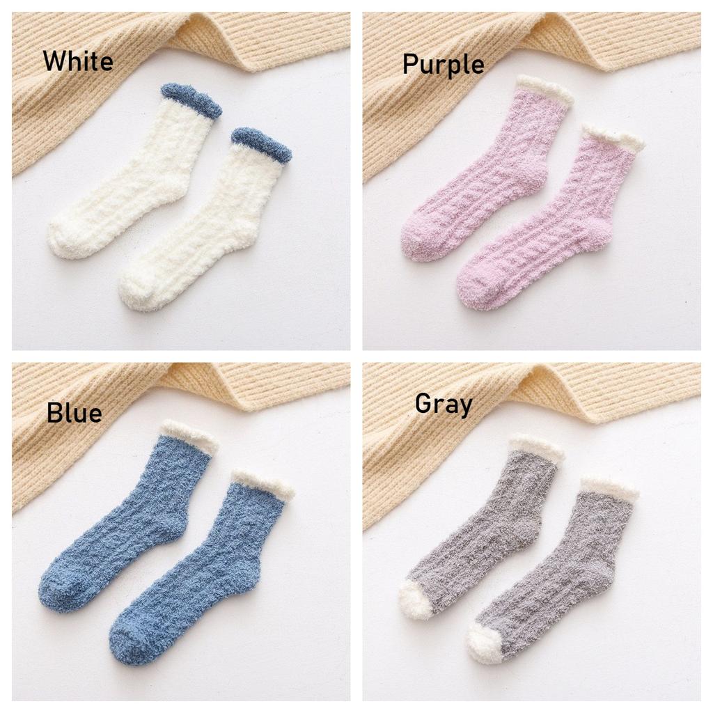4 Pairs Autumn Winter Coral Velvet Socks Soft Cozy Fluffy Slipper Socks for Women Girls Middle Tube Thickened Socks for Sleep Home Floor