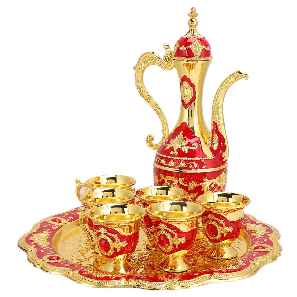 Kovové poháry na víno, sada baněk, ruský styl, domácí umění a řemesla, svatební dárek, červená